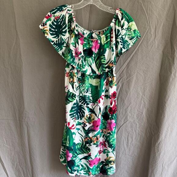 IRIS Dresses & Skirts - IRIS Tropical Floral Mini Dress Rayon Off Shoulder Resortwear Women's Size Small